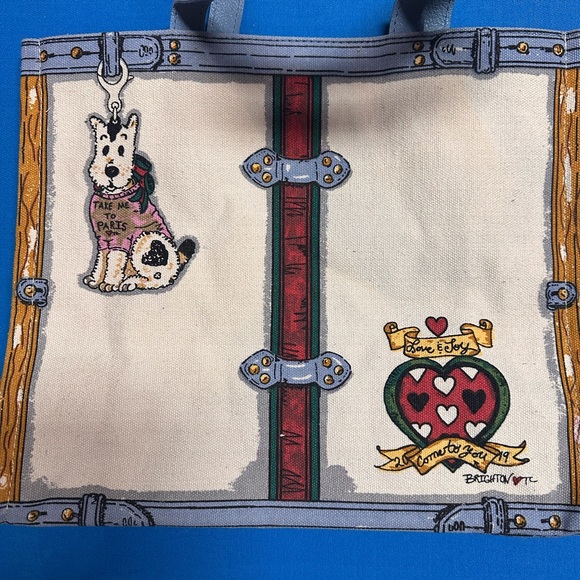 NWT Brighton In Love We Trust Promo Tote Bag Canvas Blue Leather Handles - Picture 7 of 15